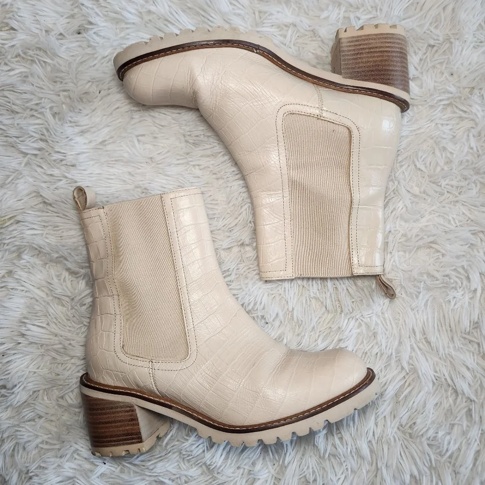 Seychelles Far Fetched Alligator Print Cream Heeled Ankle Boots
